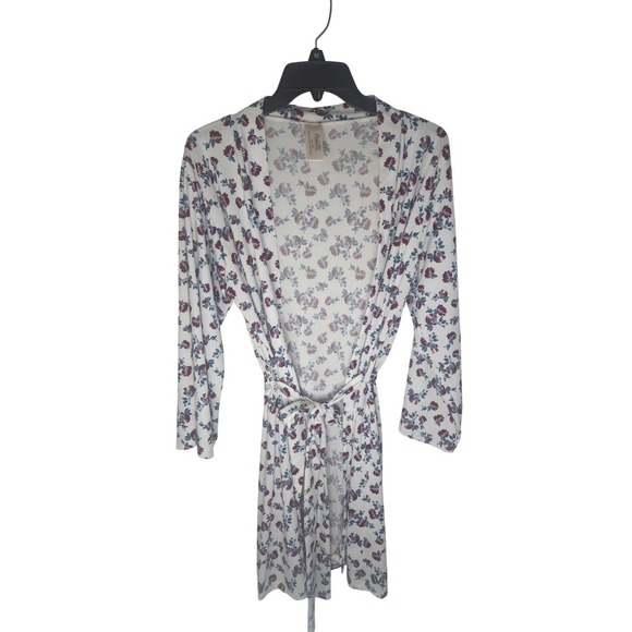 Nanette Lepore Other - Nanette Lepore Floral Robe Womens Medium White Red Tie Waist Long Sleeve